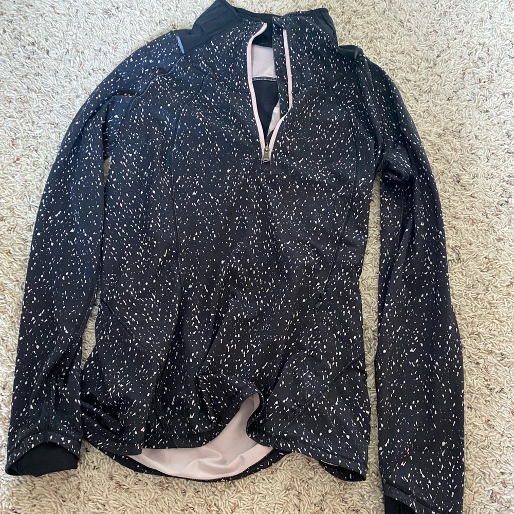 COPY - lululemon pink and black polka dot quarter zip